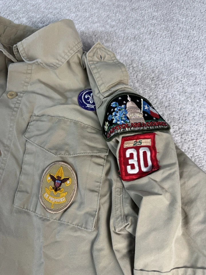 Camisa Boy Scouts of America Juvenil Grande Bronceado Uniforme Manga Corta Parche Tropa 30 Foto 2 de 4
