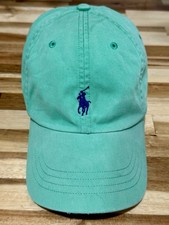 POLO RALPH LAUREN Green Cotton Strapback Hat Leather Strap Embroidered Logo