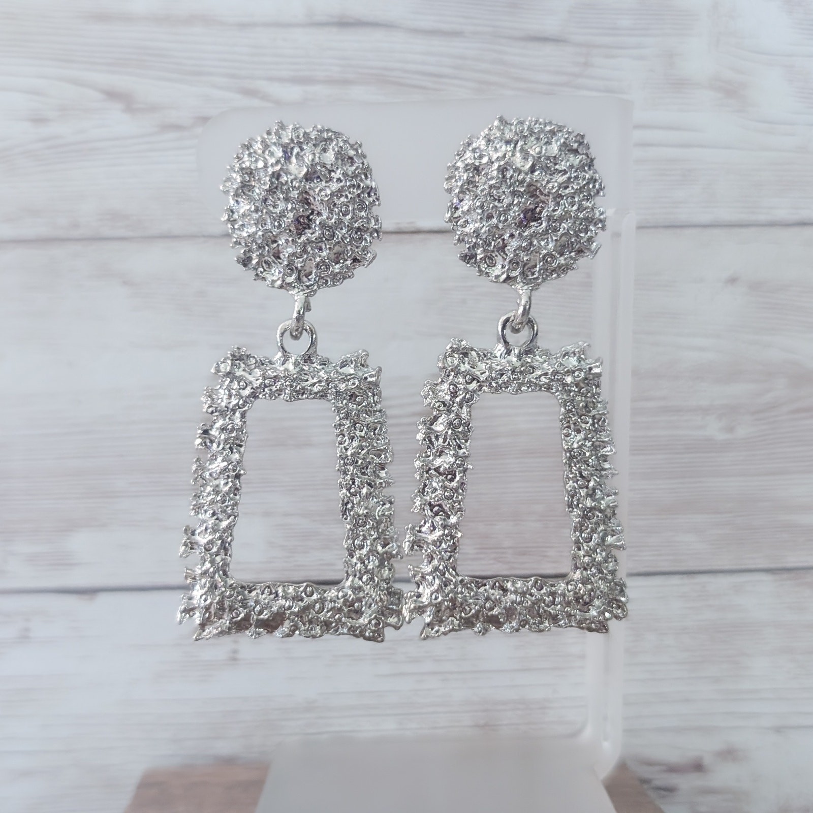 Very Large Statement Silver Tone Dangle Stylish C… - image 2