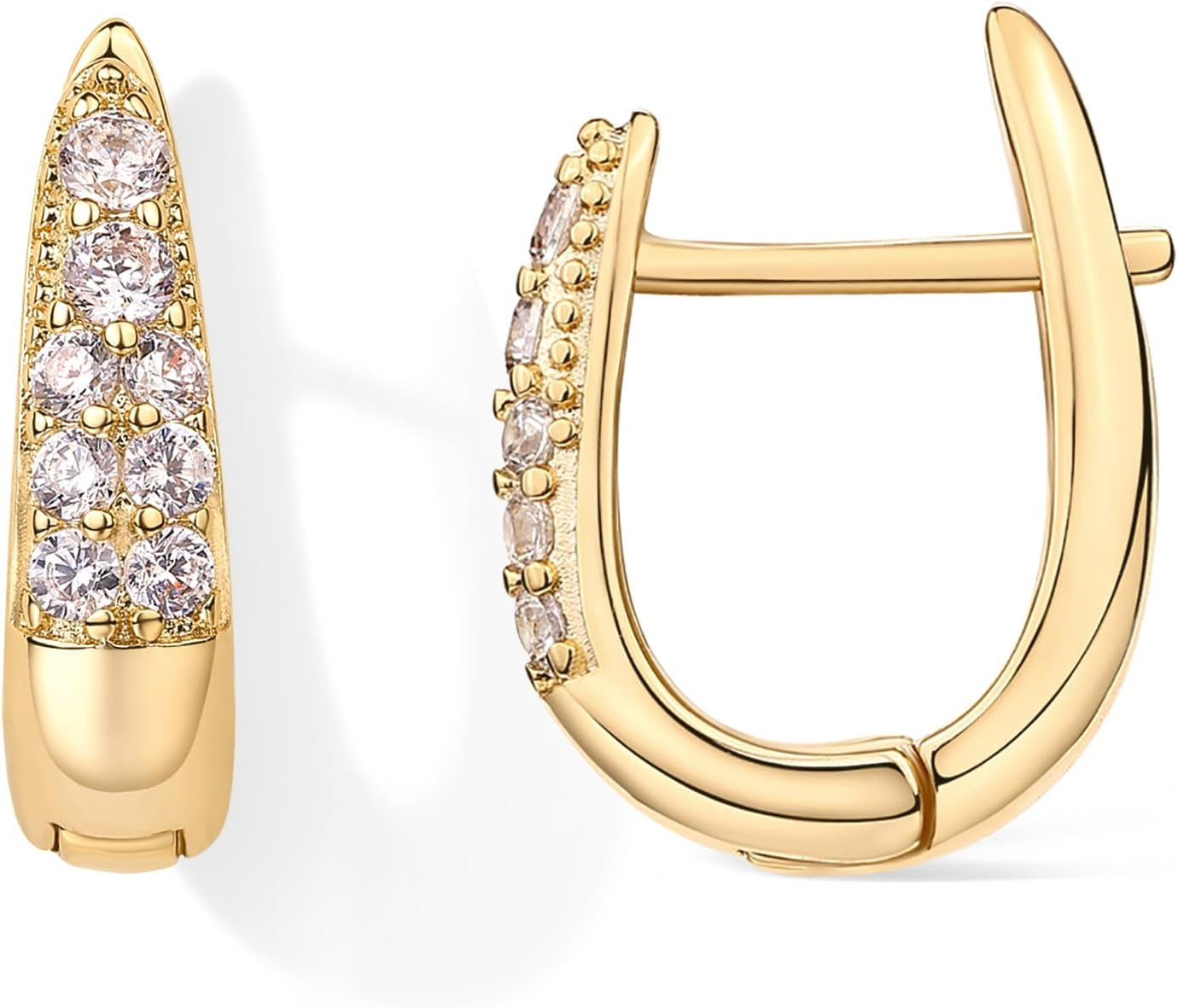 18K Gold Plated 925 Sterling Silver Posts Cubic Zirconia U Shaped Hoop Earrings
