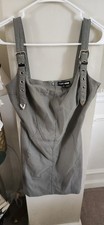 Fashion Nova Gray Buckle Strap Mini Bodycon Dress XS Sleeveless Square Neck Zip