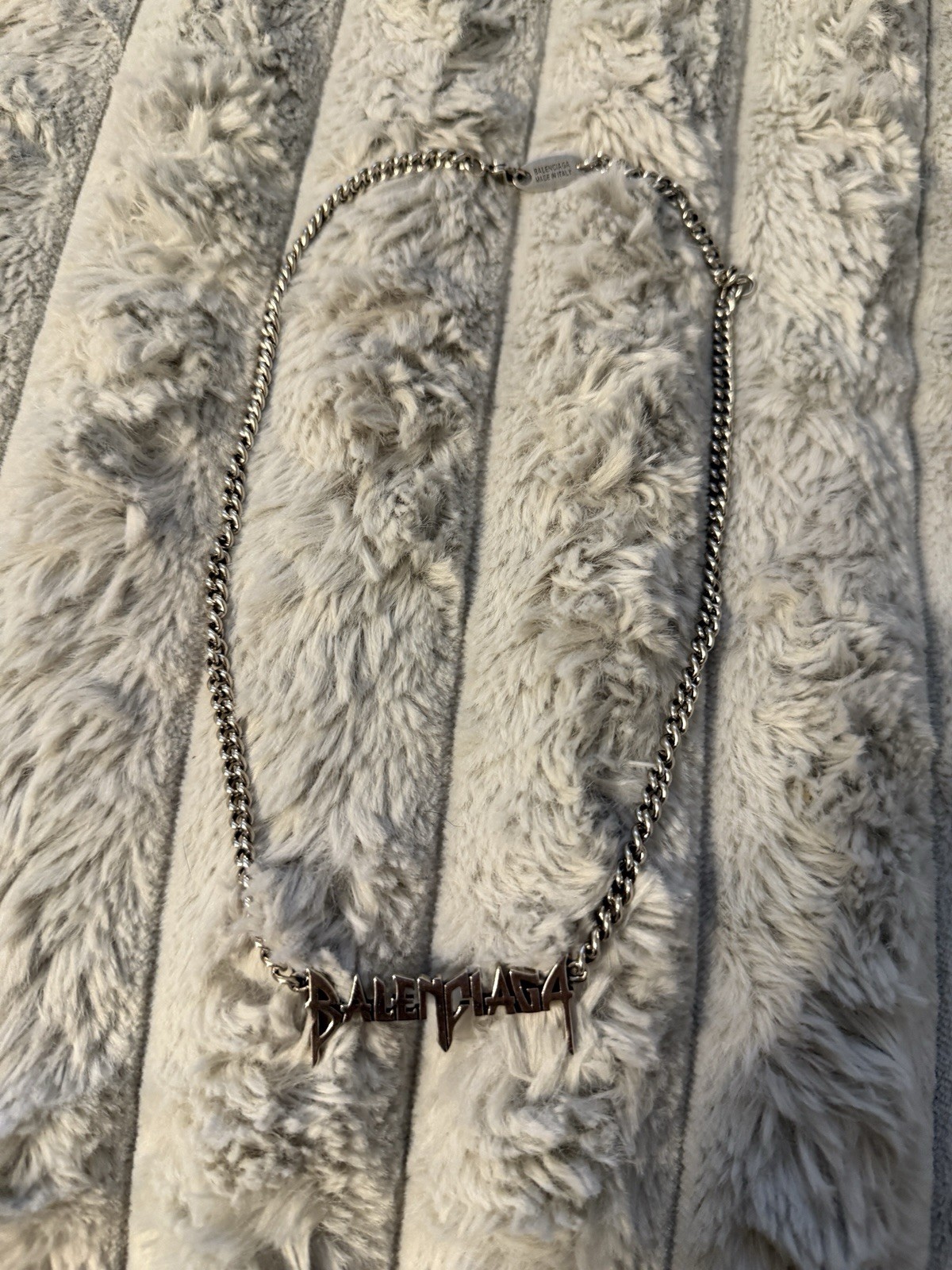 Balenciaga Graffiti Logo Silver Necklace