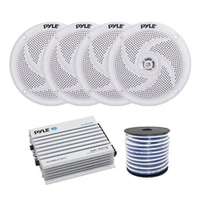 Pyle PLMRS4W 4" 100W Marine Speakers (QTY 4) w/Wire, 4-CH Bluetooth Amplifier