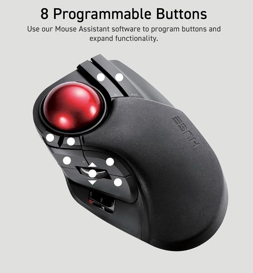 ELECOM HUGE Trackball Mouse, Wired, Finger-Operated, 8-Button Function, Palm... - Image 3 of 4