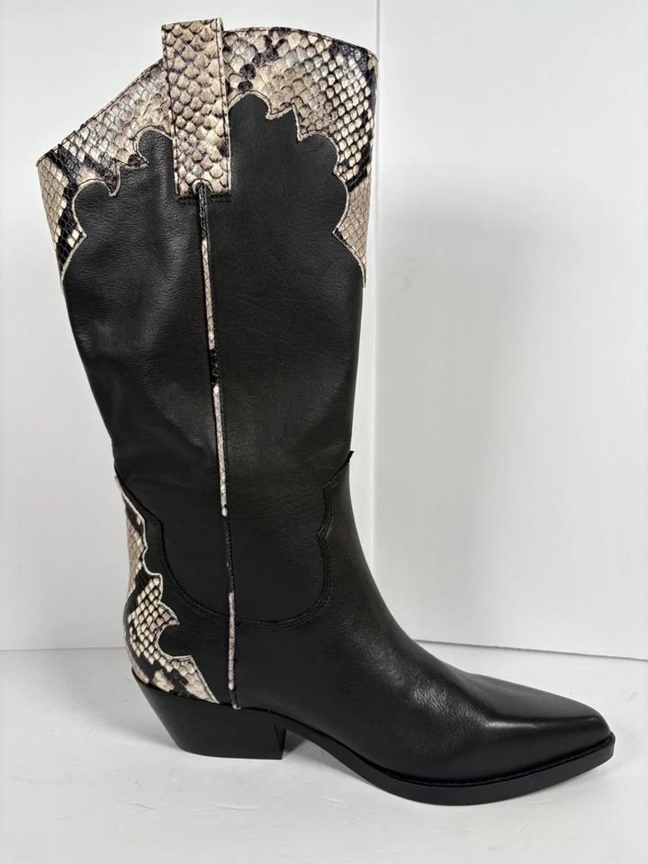 Bota occidental Marc Fisher LTD Hilaria para mujer talla 8 cuero negro/piel de serpiente Foto 3 de 4