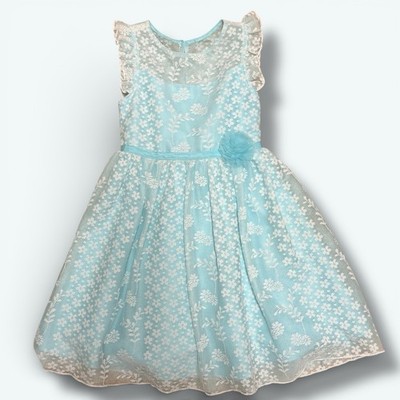 Jana Michelle Girls Lace Party Formal Dress Blue Floral Tulle Ruffle Size 5