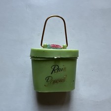 Vintage Green Rain Bonnet In Mini Plastic Case With Rose 1950s