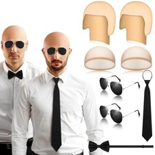 8 Pcs Halloween Latex Bald Caps with Head Wig Caps Sunglasses Tie and Bow Tie...