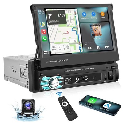 Single Din Carplay Car Stereo with Bluetooth AHD Backup Camera 7 Inch Display