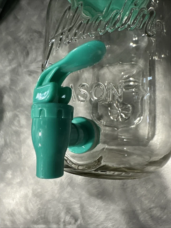 Aladdin Mason 1 galón sol té limonada dispensador tarro de vidrio caño verde azulado Foto 3 de 4