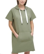 DKNY Cotton Sweatshirt Activewear Dress Hooded Pocket Size Small Olive Retail$79