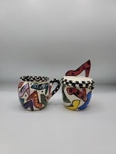 ROBIN STERLING CERAMIC HIGH HEEL SUGAR CREAMER SET FOR STUART WEITZMAN
