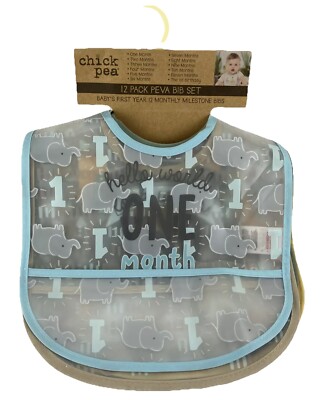 12 Pack PEVA Bib Set Chick Pea BABY'S FIRST YEAR MONTHLY MILESTONE Baby One Size