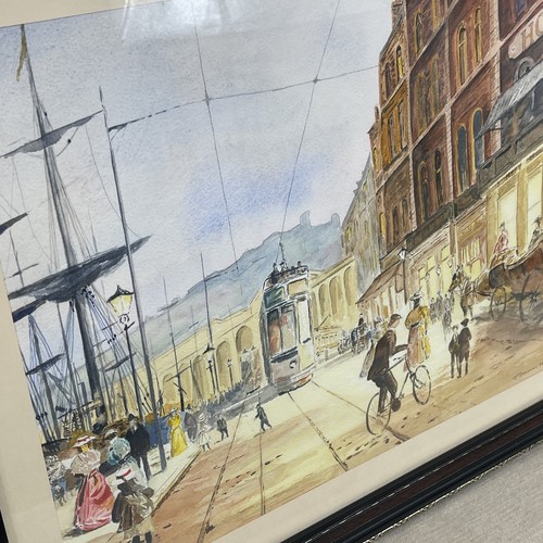 Acuarela Original Por J Donovan 1999 Era Victoriana City Trams Harbour 55x45cm - Imagen 13 de 13