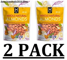 2 PACK - Member's Mark Natural Whole Almonds (3 lbs each) Total 6 lbs. FRESH