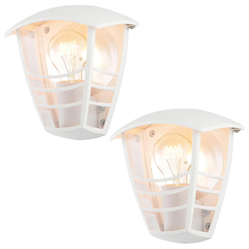 Litecraft Francis Wall Lights Outdoor IP44 E27 Half Lantern in White - 2 Pack
