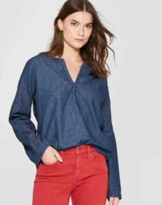 Universal Threads Women's Long Sleeve Denim Woven Top Size Large