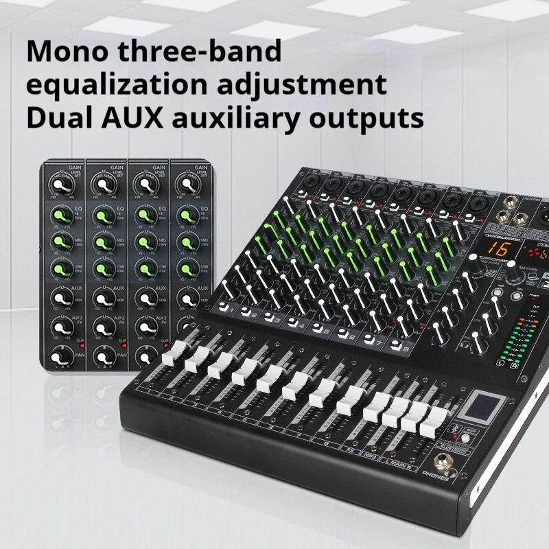 JIY 8 Channel Audio Mixer Bluetooth Sound Console Stereo DJ Live Mixing USB AUX - Image 3 of 4