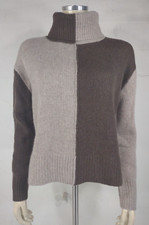 NWT Magaschoni deep brown pebble heather color block 100 Cashmere sweater Small