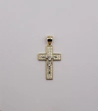 14K Real Yellow Gold. NOT PLATED. Two Tone Jesus Crucifix Religious Cross 3.1 G.