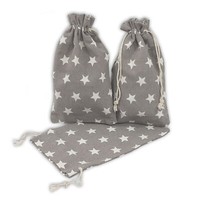 12 GeschenksäCkchen Grau WeißE Sterne 20 X 12Cm Baumwolle Adventskalender Beutel