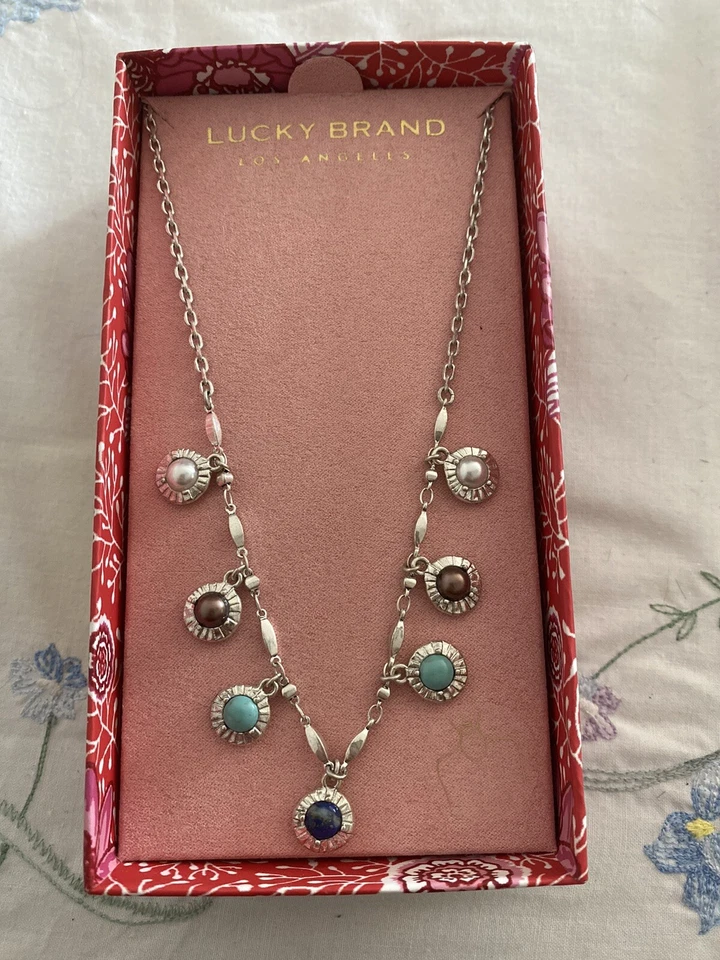 Collar enchapado en plata con detalles semipreciosos Lucky Brand para mujer nuevo en caja Foto 4 de 4