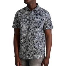 Karl Lagerfeld Paris Men's Geometric Box Pattern Snap Front SS Shirt Black/White