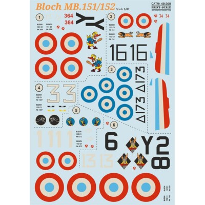 Bloch MB.151/152 Decals 1:48 Print Scale 48-268 for Aircraft Plastic model kit