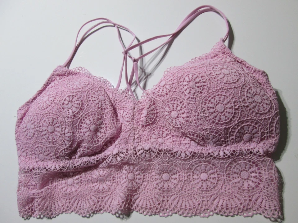 Бюстгальтер Hollister размер M розовый беспроводной с подкладкой через плечо пуловер бюстгальтер кружевной цветочный - Изображение 4 из 4