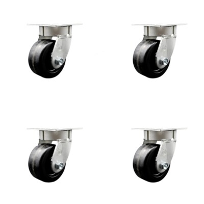4 Inch Kingpinless Phenolic Wheel Swivel Caster Set with Swivel Lock SCC