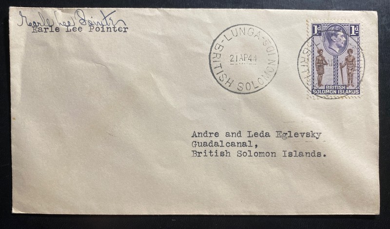 1944 Lunga British Solomon Island Cover To Guadalcanal Earle Lee Pointer