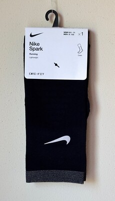 1 Pair - Nike Spark BLACK Running Lightweight Crew Socks Size M 8-9.5 W 9.5-11