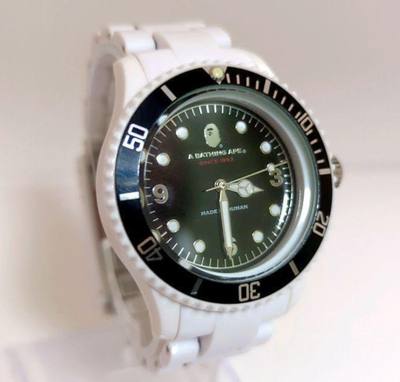 A BATHING APE BAPEX Salmarina Black / White Men Wristwatch Used 