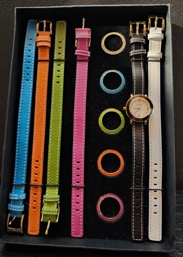 NIB ECCLISSI Interchangeable Multi Color Face & Leather Band Watch Set ...