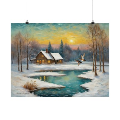 Roosting Wood Ducks Snow-Covered Landscape Print Waterfowl wall art