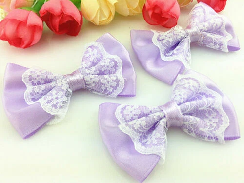 DIY 100pcs 32x28MM Satin Ribbon lace BOW Appliques/craft/Wedding decoration - Image 3 of 3