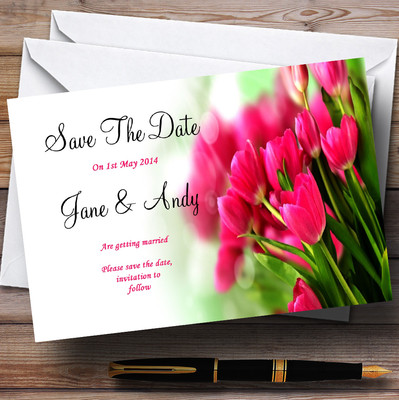 Hot Pink Tulpen personalisierte Hochzeit Save The Date Karten