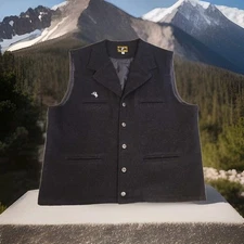 VTG Wyoming Traders Vest Mens XL Black 100% Virgin Wool Lined Button Rodeo Ranch