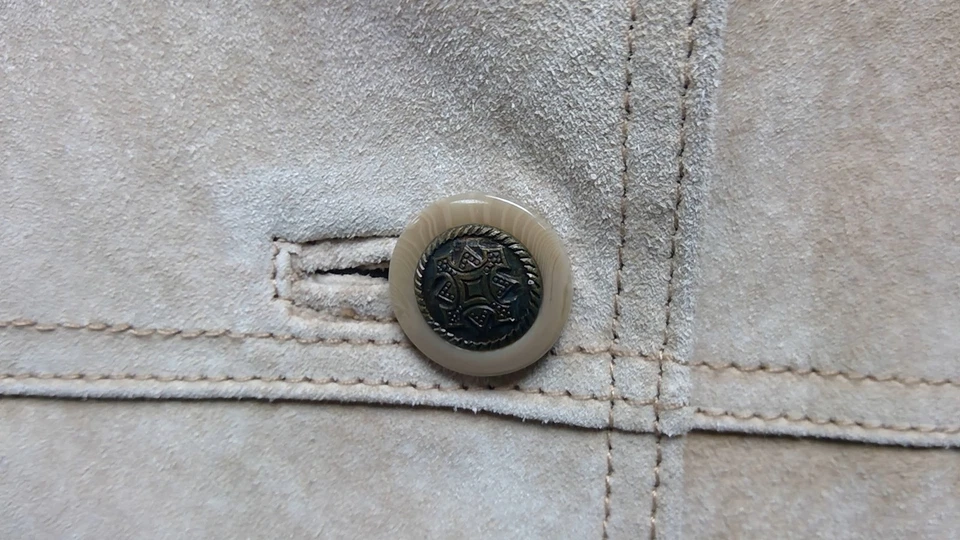 Women's Vintage SKINZ Beige Suede Leather Jacket Overcoat Size 22 CG E36 - Image 3 of 4