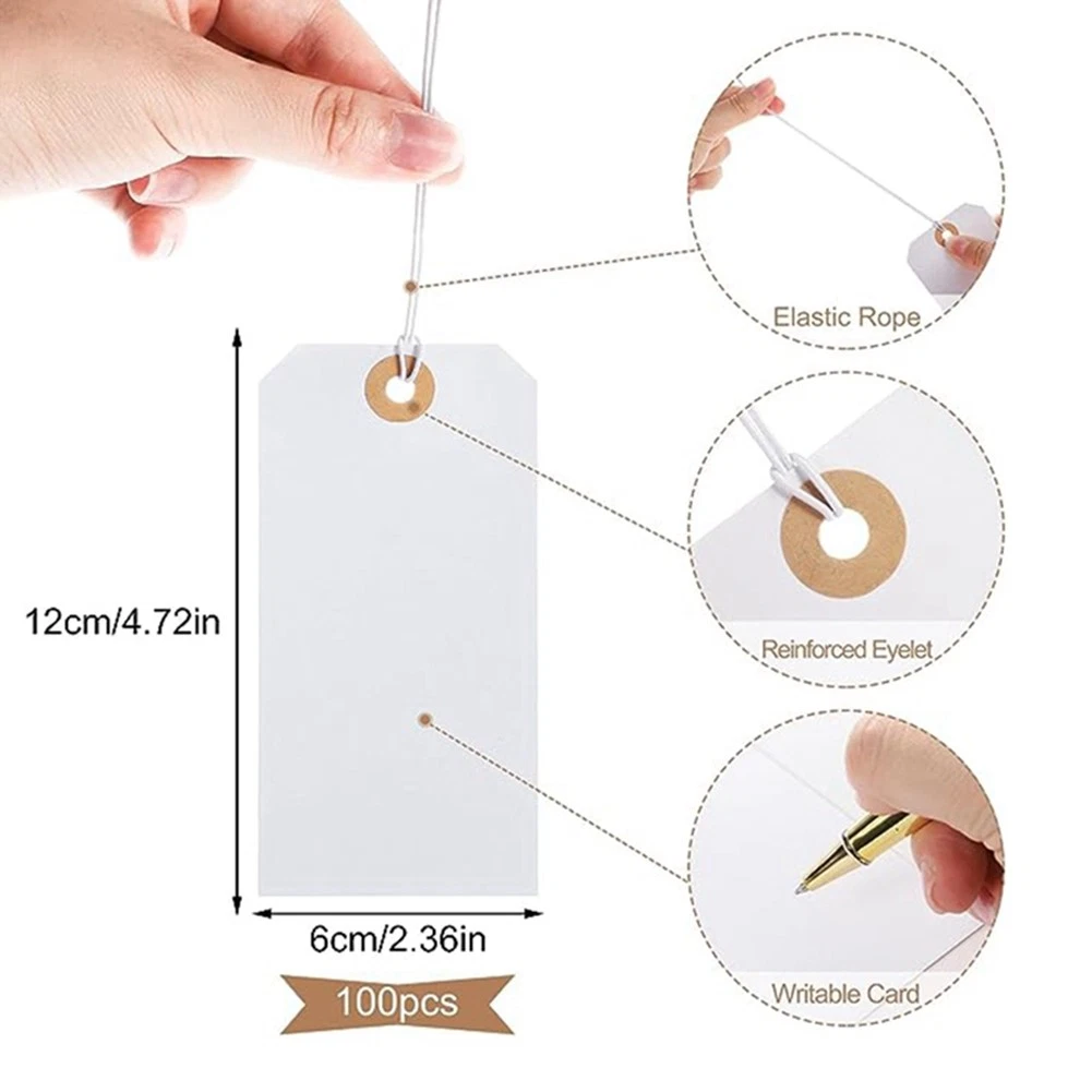 100 Piece Perforated Cotton Elastic Line Tags Card White Number Plate J7N8