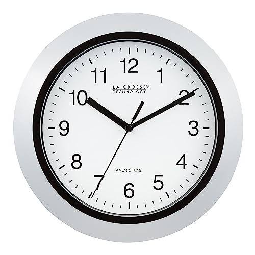 10 Inch Atomic Analog Wall Clock, Silver, Daylight Savings Time