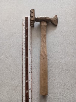 Vtg  Forged Heavy Metal Meat Tenderizer Hammer  with solid smooth wooden handle