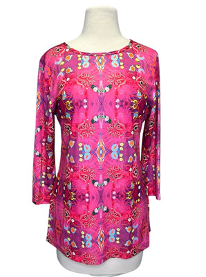 Amanda Johnson Studio Women's Medium Pink Kaleidoscope Print Top Boho Pop Art