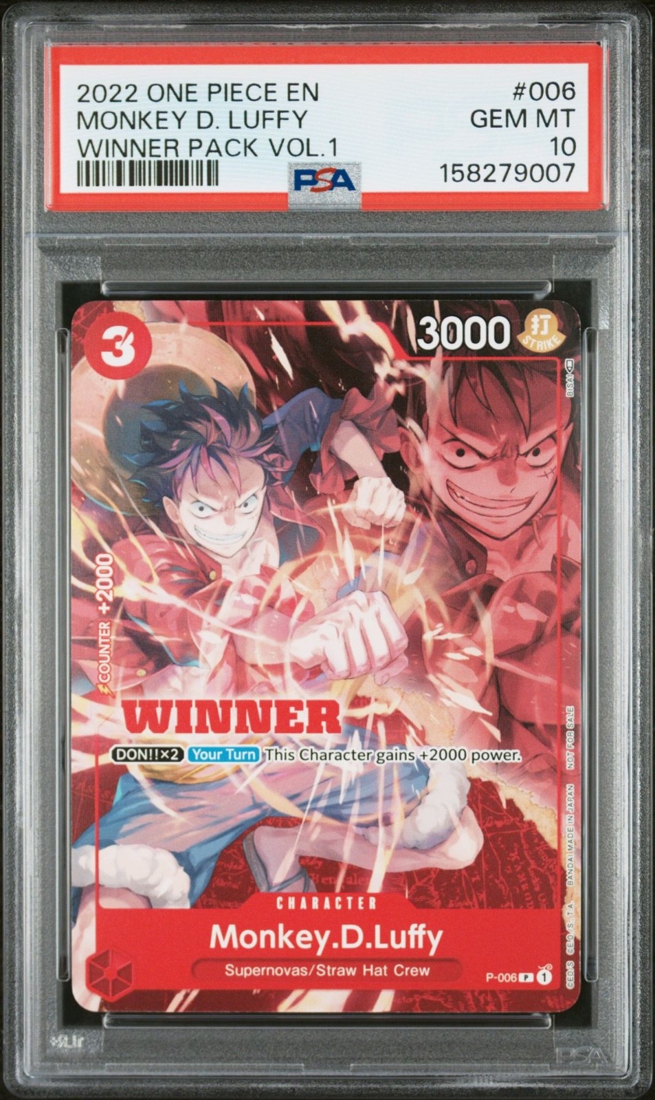 One Piece Monkey D Luffy Winner Volume 1 Promo P-006 PSA 10 Gem Mint