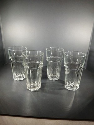 Set Of 4 Libbey Duratuff Large 20 oz Eight Paneled Clear Glass Tumbler USA 7 