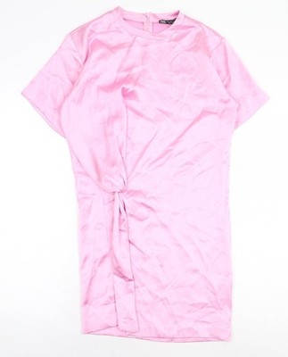 Zara Damen Rosa Polyester Etuikleid Größe XS Rundhals Reißverschluss - Twist Detail