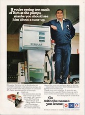 AC-Delco GM Vintage Años 70 Servicio Automotriz Bomba de Gas Bujía Revista Anuncio