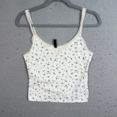 H&M Divided Womens Medium White Floral Lace Trim Tank Top