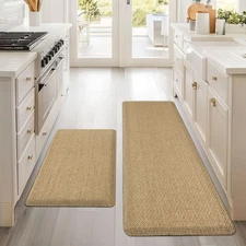 2PCS Kitchen Mats, Beige, 17.3x28+17.3x47, Anti-Fatigue, Non Slip, Cushioned