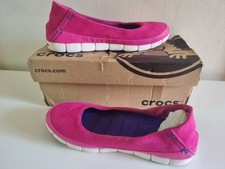 Brand New Ladies CROCS Candy Pink Stretch Sole Microsuede Flat Shoes UK Size 4 